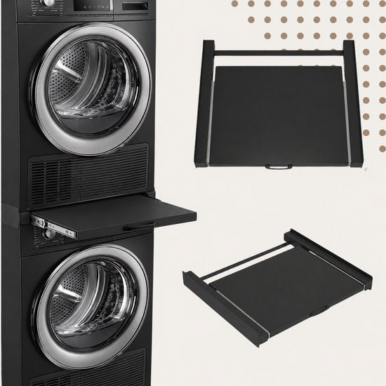 Dastium Home - Zwarte Stapelkit Wasmachine en Droger - Stapelset Wasmachine en Droger - Tussenstuk Wasmachine en Droger - Universeel - Zwart
