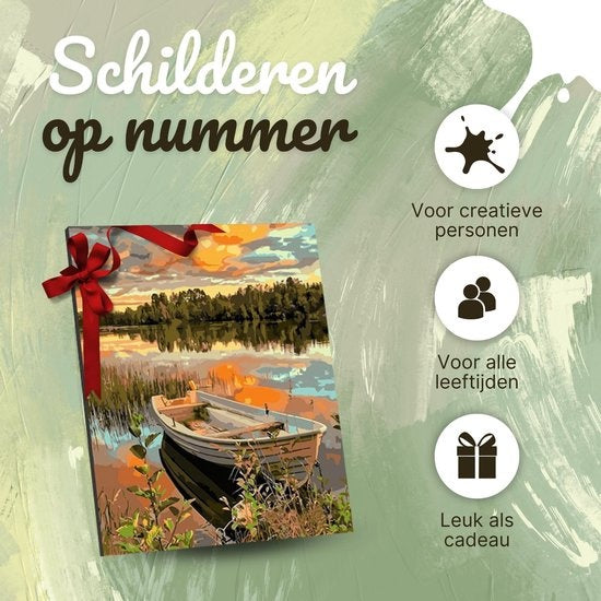 Rubye® Schilderen Op Nummer Volwassenen – Bootje op het Meer – 40x50cm