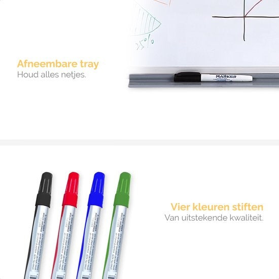 Goliving Whiteboard met Stiften - 60 x 90 cm - Magnetisch bord - Weekplanner - Schoolbord - Emaille Magneetbord