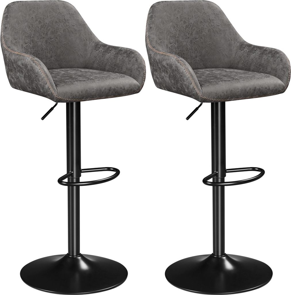 Yaheetech 2er Set Barkrukken met Rugleuning - Draaibaar 360° - In Hoogte Verstelbaar 87,5-107,5 cm - Kunstleer en Metaal - Grijs
