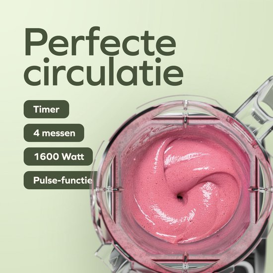 KitchenBrothers Power Blender - 1600W - 2L - Smoothie Maker - IJscrusher - Metallic Zwart