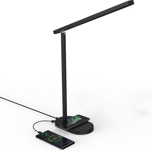 TIKKENS Bureaulamp led Dimbaar - Draadloze Oplader & USB Opladen - Wireless Charger - Zwart