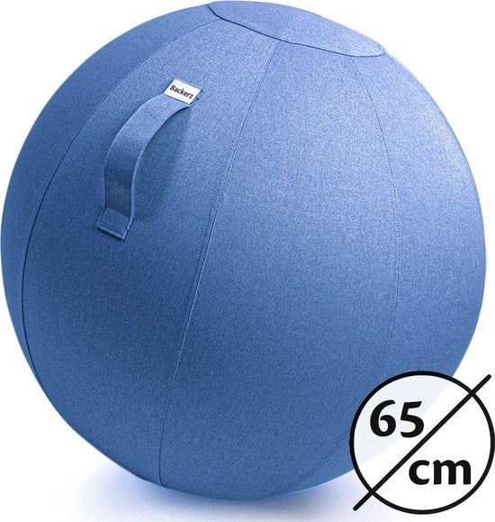 Bckz Zitbal Linnen 65 CM - Zitballen met Hoes - Balanskruk – Luxe Yoga Bal - Ergonomische Bureaustoel Bal - Lichtblauw