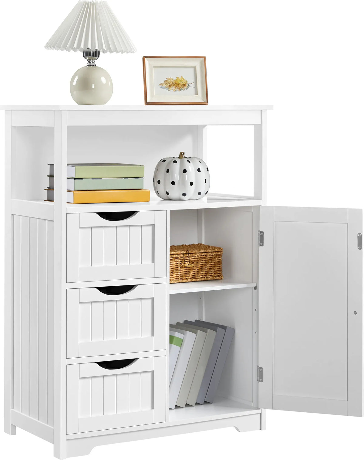 Yaheetech Badkamerkast Met 3 Lades – Voorzien Van Verstelbare Plank En Open Opbergvak En Metalen Beslag – Voor Badkamer Woonkamer En Slaapkamer – Wit Mdf En Metaal – 66 x 35 x 90 cm