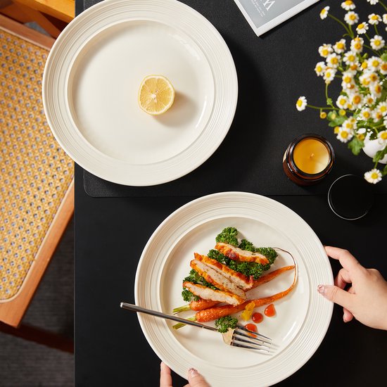 Dinerborden set van 4 (Ø25,4cm / 10inch), Bordenset, Ontbijtborden, Pastaborden, serviesset 4 persoons, Geschikt voor restaurants, Horeca, Feest, familiefeesten, banketten en picknicks, Magnetron-vaatwasserbestendig, Keramiek