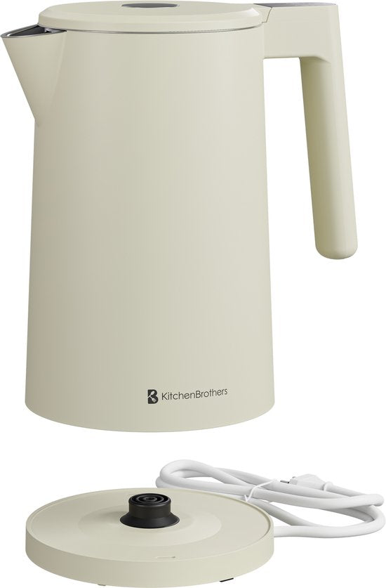 KitchenBrothers Waterkoker - 1.7L - Met Temperatuurregeling - Elektrisch - Warmhoudfunctie - Display - Dubbelwandig - Cool-touch - 2200W - Beige
