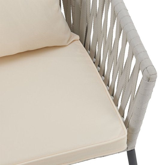 2 Tuinstoelen met touwgaas - Lichtgrijs - Incl. Rug- en zitkussens