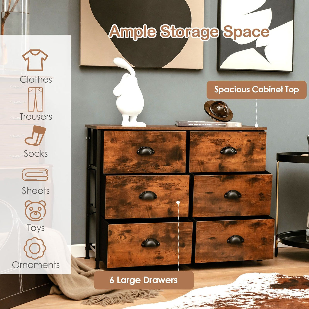 Coast Ladekast - met 6 Laden - Hout - 80 x 30 x 63 cm - Rustiek Bruin