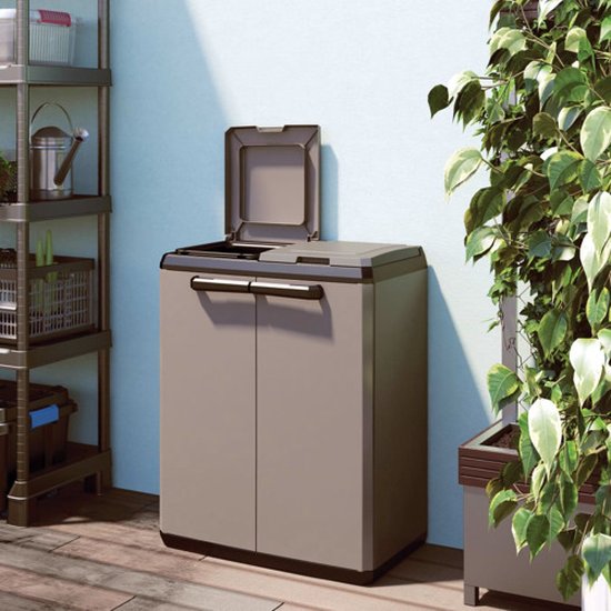 Keter Split Basic Recycling Vuilnisbak voor buiten - 68x39x85 cm - Grijs/Zwart