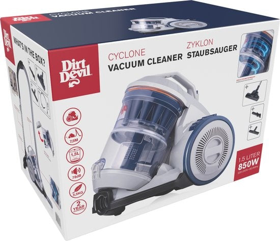 Dirt Devil Stofzuiger zonder Zak DD2501 - HEPA 12 Filter - 3 Opzetstukken - 850W - Grijs/Blauw