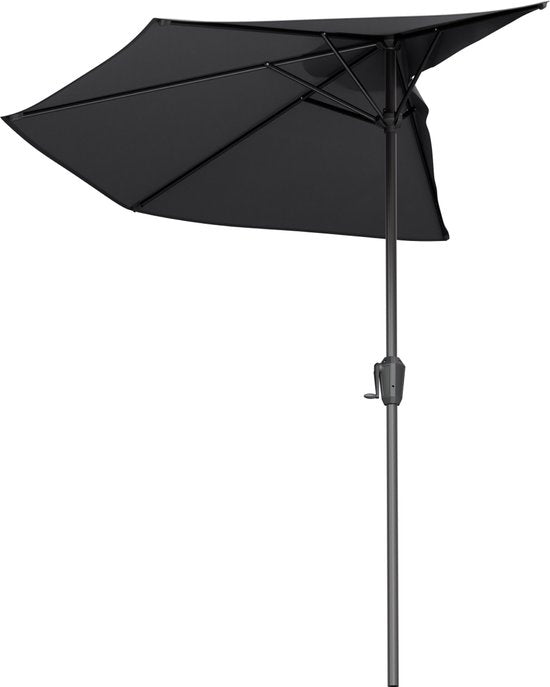 LifeGoods Balkon Parasol - Tuin - 270x135 cm - Halfronde Parasol - Waterdicht - UPF50+ - Donkergrijs