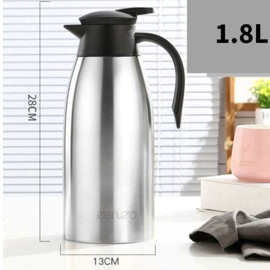 Ceruzo Thermoskan RVS – 1.8 Liter – Dubbelwandig – Lekvrij – Warme en Koude Dranken – 28x13 cm