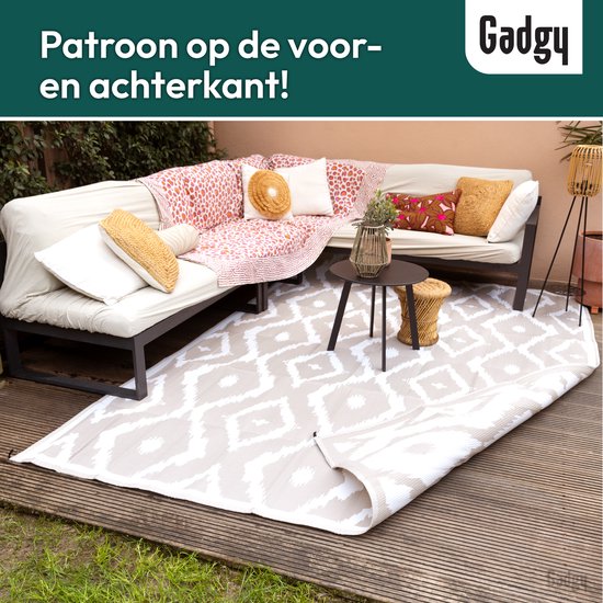 Gadgy Buitenkleed XXL - Vloerkleed Buiten 300x200 cm - Tuintapijt Dubbelzijdig - Picknickkleed Beige Wit - Buitentapijt