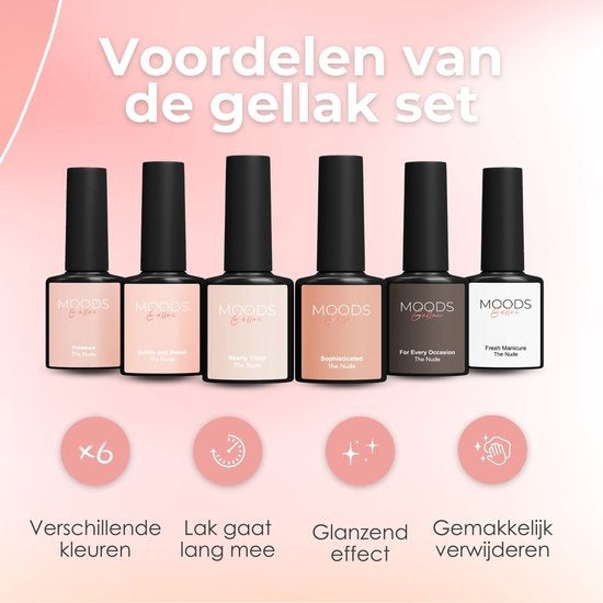 Moods Gellac 6-delige Set - Gellak - 8ML - Gel Nagellak - The Nude Edition - Gellac - Nagels - Gellak Starterspakket - Nude Kleuren
