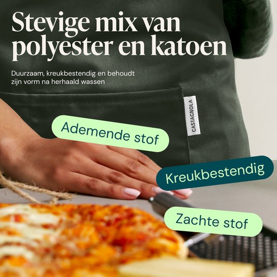 Castagnola keukenschort - Water- en vuilafstotend - Professioneel Kookschort - Schort voor Dames en Heren - Horeca Sloof - Unisex - Verstelbare Gesp - Extra Grote Vakken - Groen