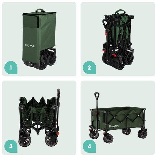 LifeGoods Bolderkar - XL - Opvouwbaar - 200L - 100KG Draagkracht - Groen