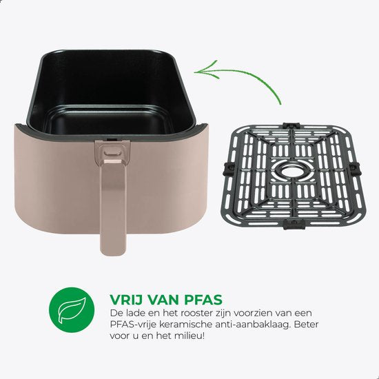 Bourgini Slimfit Airfryer XXL Beige - Heteluchtfriteuse - 8 liter - 1700W - PFAS vrij