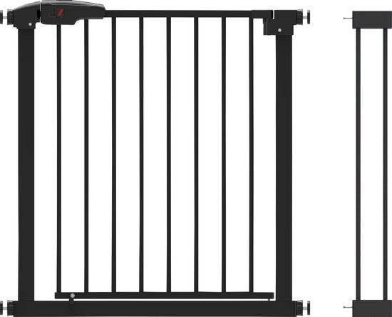 BRASQ Traphekje zonder Boren - Veiligheidshek - Kinderhekje met verlengstuk - 75 t/m 93 cm - Verlengbaar - Klembevestiging - Metaal - Hondenhek - Zwart
