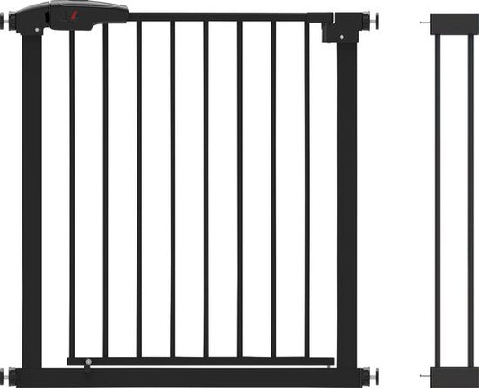 BRASQ Traphekje zonder Boren - Veiligheidshek - Kinderhekje met verlengstuk - 75 t/m 93 cm - Verlengbaar - Klembevestiging - Metaal - Hondenhek - Zwart