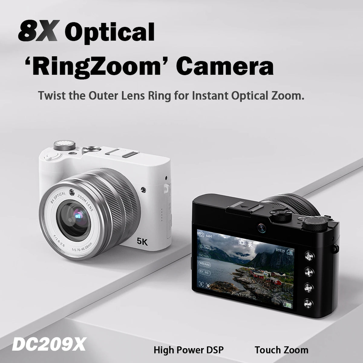 Songdian digitale camera - 5K en 64MP - 8x optische zoom - Wit