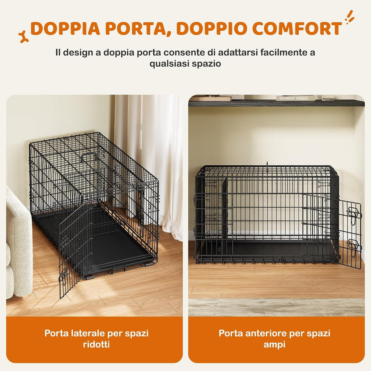 Yaheetech Hondenbench Opvouwbaar - Zwart - 107 x 60 x 66 cm - Met Verdeler, Dubbele Deur