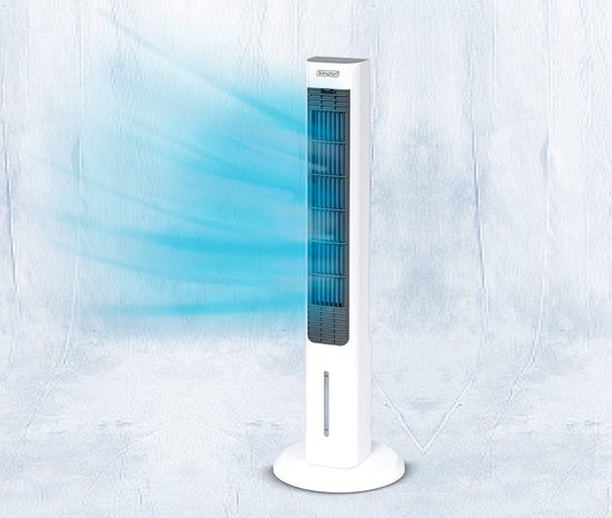 Livington ChillTower - Aircooler met waterkoeling - draagbare airconditioner met 3 niveaus - krachtige maxi-tower-luchtkoeler met tankvolume voor 12 uur koelen