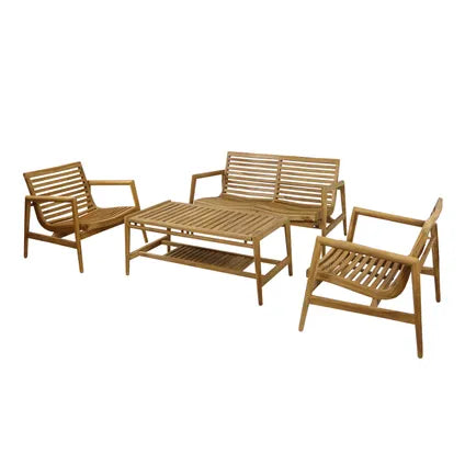 AXI June Teakhouten Loungeset - Natureel/Crème - 4-delig