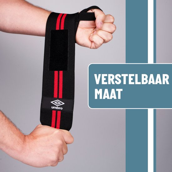 Umbro Polsbandages - 2 Stuks - Voor Fitness, Crossfit en Krachttraining - Rood/Zwart