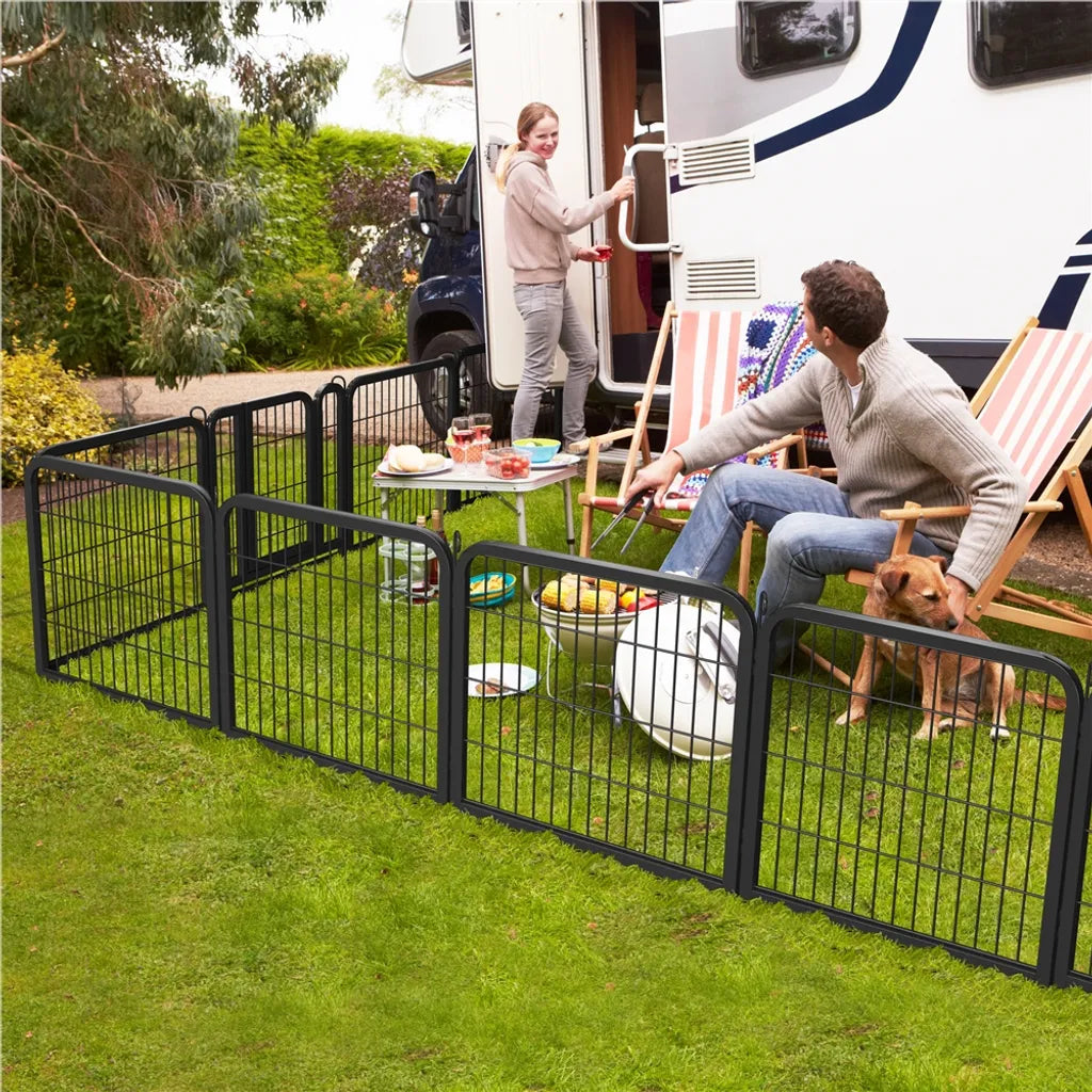 Yaheetech Puppyren 8 Panelen 60,5 cm Hoog - Opvouwbare Dierenren met Deur - Zwart