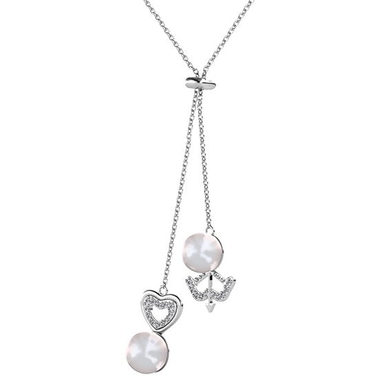 Yolora Elegance Ketting met Hanger - Kalpa Camaka Parel en Kristallen - Zilverkleurig - 18K Witgoud Verguld - Vrouwen Collier Zilver - Exclusieve Geschenkverpakking -