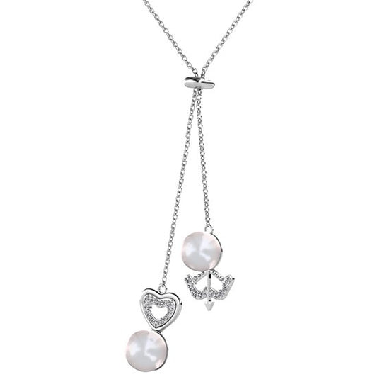 Yolora Elegance Ketting met Hanger - Kalpa Camaka Parel en Kristallen - Zilverkleurig - 18K Witgoud Verguld - Vrouwen Collier Zilver - Exclusieve Geschenkverpakking -