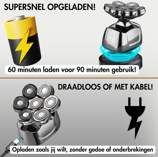 6-in-1 Scheerapparaat Mannen – Trimmer - Tondeuse - Sansbeauté® SkullSharp PRO - Electric Face & Head Shaver - Skull Shaver - Hoofd Kaal Scheren – Nat & Droog - Draadloos Opladen - Elektrisch