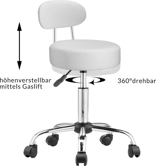 Casaria Draaikruk met Rugleuning - 360°/Hoogte Verstelbaar - Wit