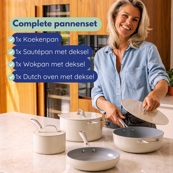 Safecourt 7-delige pannen set - PFAS & PTFE vrij - Non-Stick & gemakkelijk schoon - Inductie, Elektrisch, Keramisch & Gas