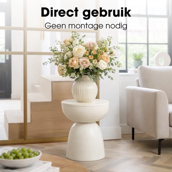 Mica Decorations Elliot Bijzettafel - Bijzettafel Rond H45 x Ø32 cm - Bijzettafeltje voor Woonkamer of Slaapkamer - Ideaal als Plantentafeltje - IJzer met Poedercoating - Off White