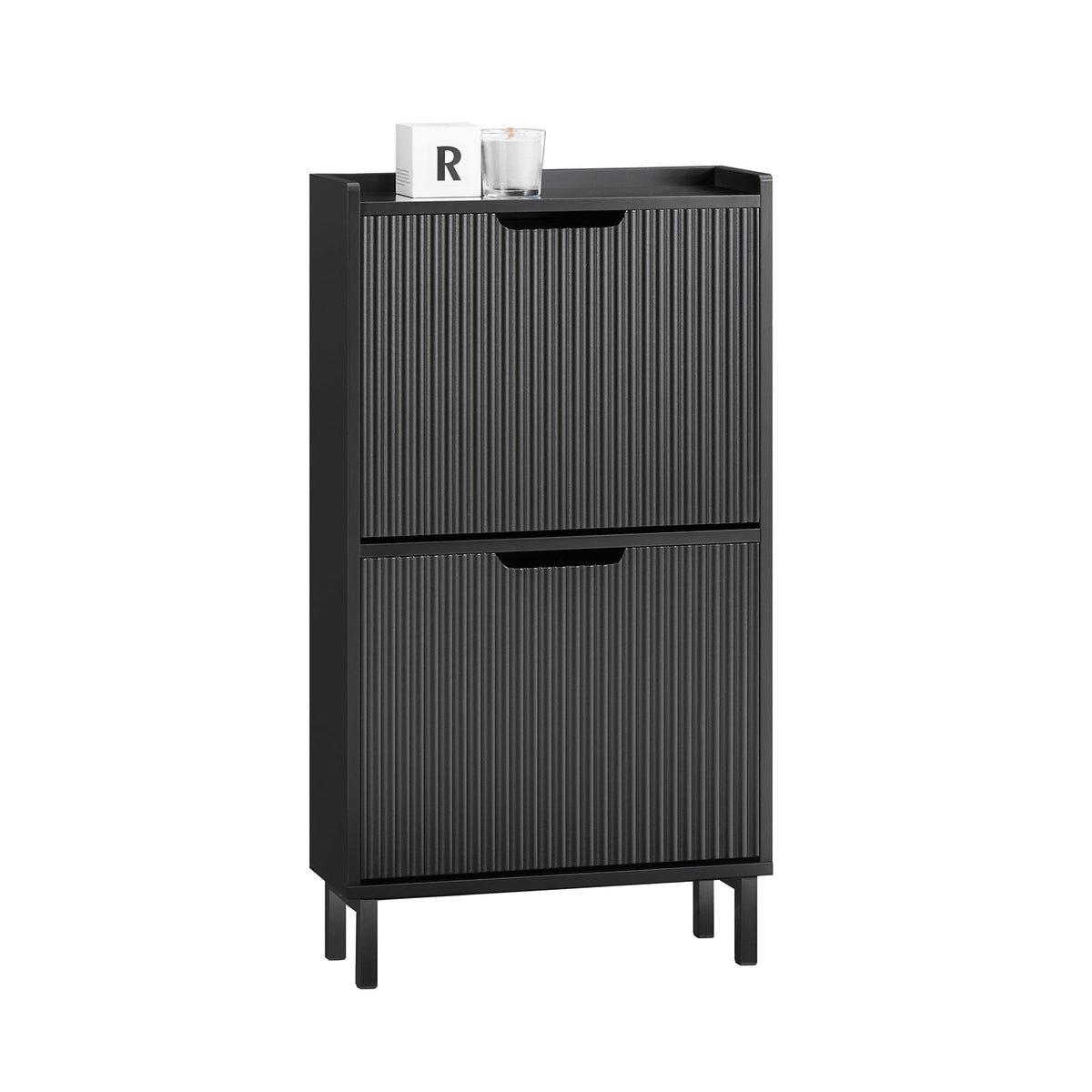SoBuy FSR177-SCH Schoenenkast met 2 kleppen schoenenkast smal schoenenrek met 4 legplanken schoenencommode schoenenrek zwart