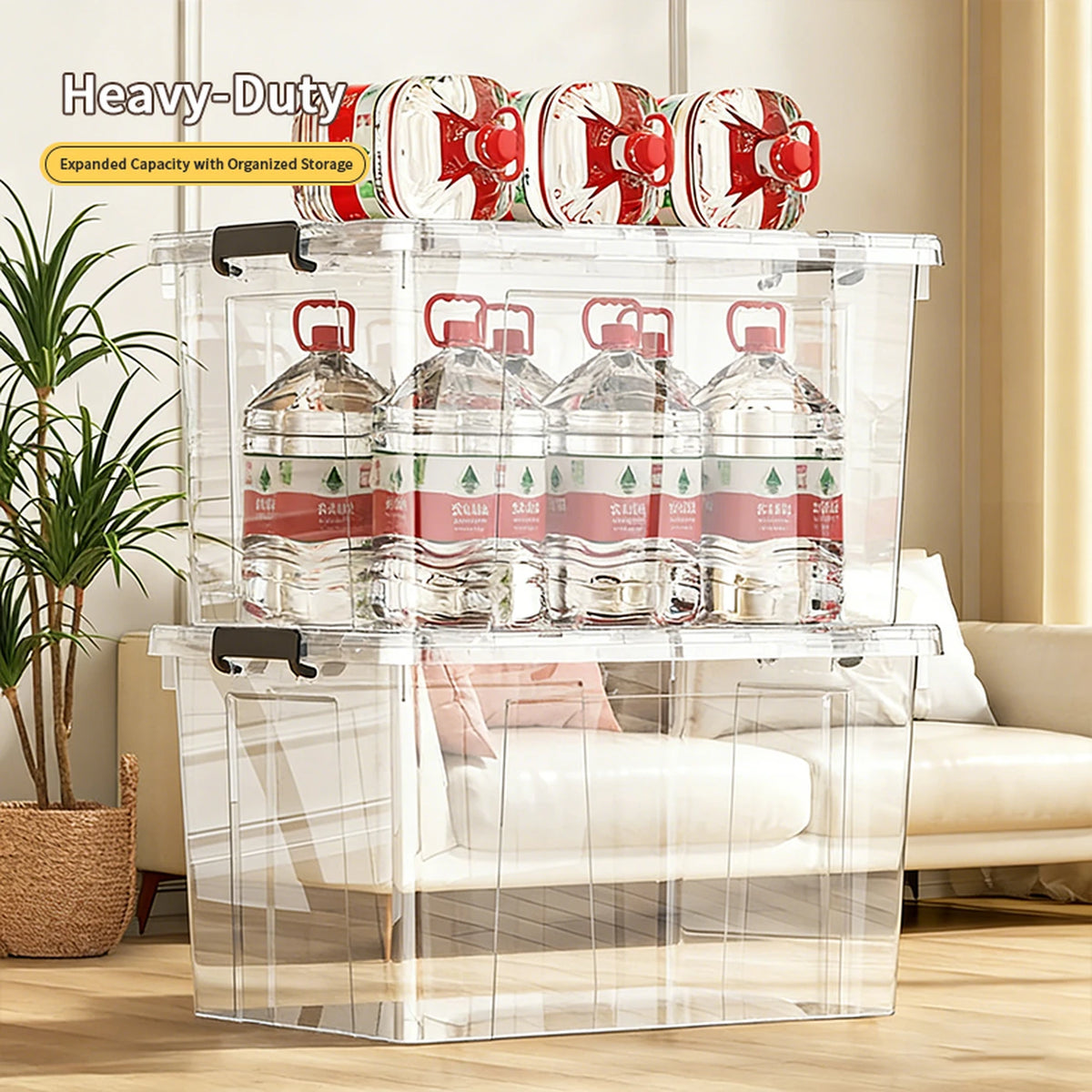 E-Yayun Opbergboxen met Deksel Set van 4 - 51 x 39 x 27 cm - Extra Stevig en Stapelbaar - Transparant
