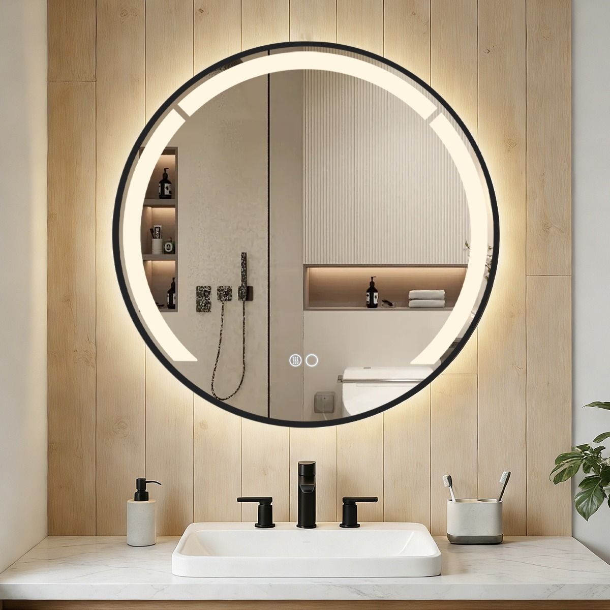 Coast Ronde Badkamerspiegel - dimbare LED-verlichting - anticondensfunctie - zwart - 60cm