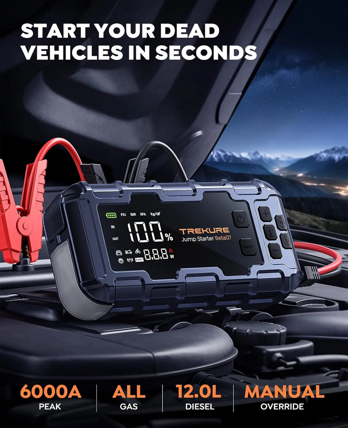 TREKURE Beta07 Startapparaat 6000A - 12V - met Luchtcompressor 160PSI, 45W PD