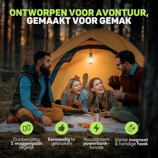 Vulpes Goods® Repeller - 3-in-1 Muggenverjager – Oplaadbare Muggenlamp, Powerbank & Verlichting – Voor Reizen, Camping, Wandelen – Binnen & Buiten – 400LM - Magnetisch - Incl. 10 extra geurpads