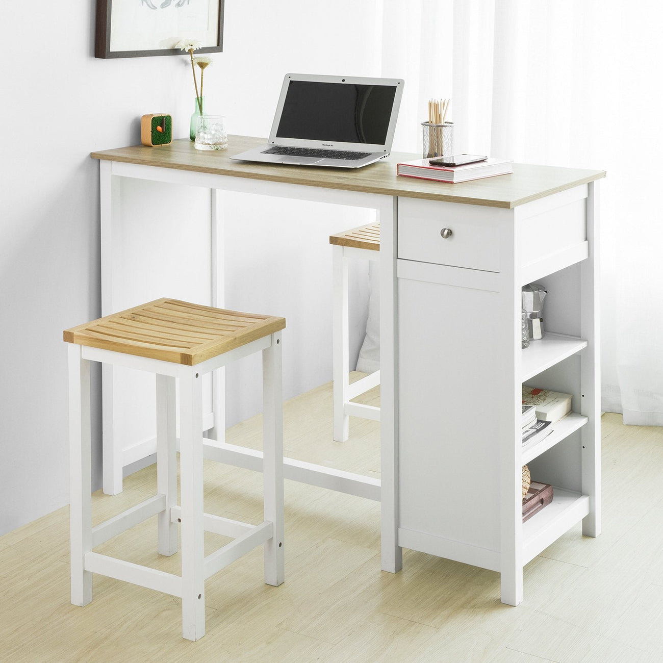 SoBuy Keukentafel met opbergplanken - 120 x 55 x 90 cm - Wit