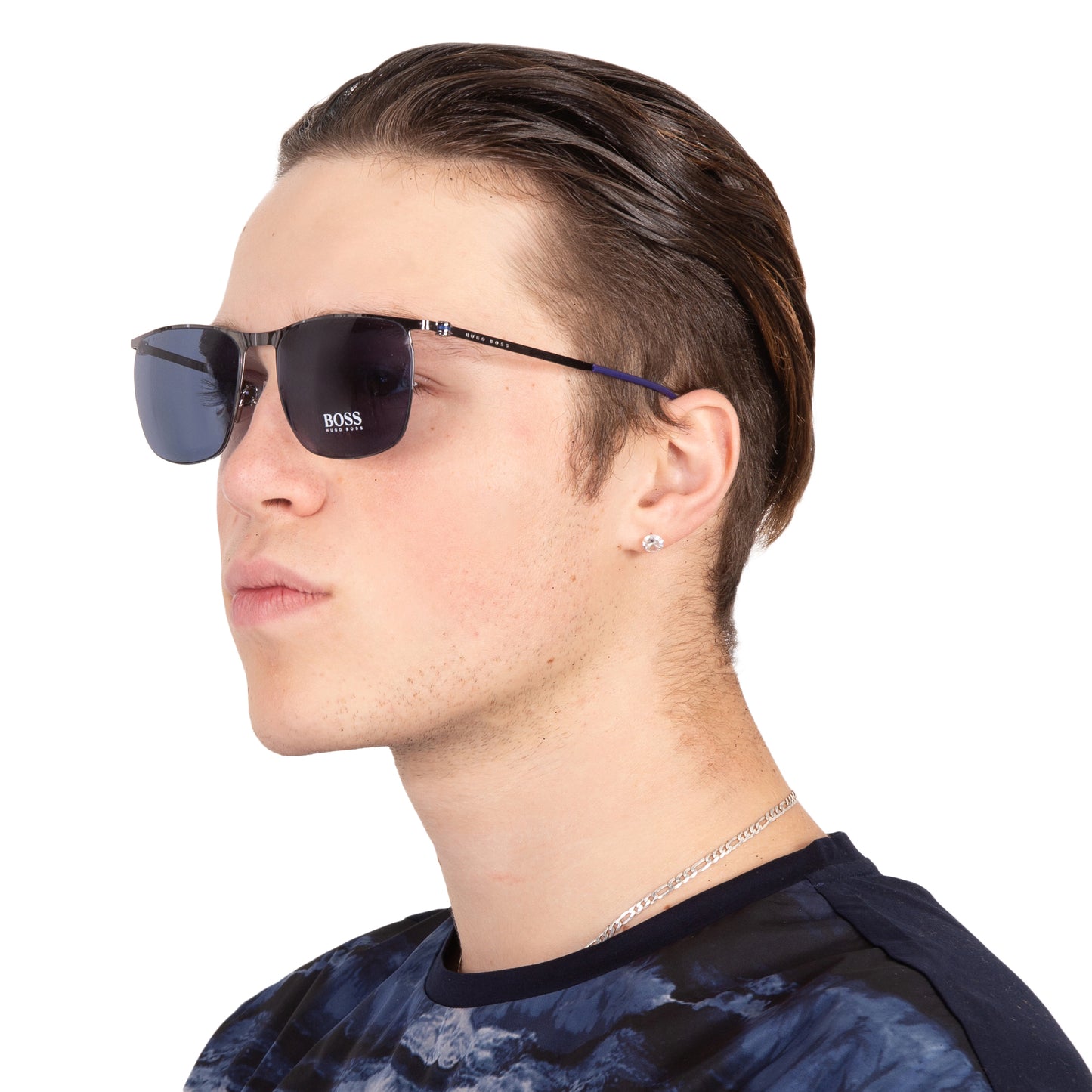 Hugo Boss Zonnebril BOSS 1348/F/S 0KJ1/KU – Phantos Model Met Blauwe Glazen En Ruthenium Frame – UV-Bescherming – Heren Designer Zonnebril – 60 mm