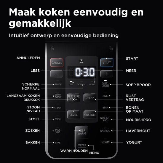 Midea Snelkookpan - Presure cooker - MY-CS6037WP - 13 programma' s - 6 L inhoud - 9 beveiligingslagen