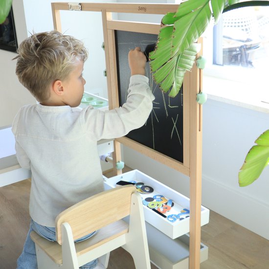 Sunny Olivia Teken- en Knutseltafel – Houten Kinder Teken- en Knutseltafel – Compleet Met Stoel, Whiteboard, Papierrol & Opbergruimte – Creatief Speelmeubel
