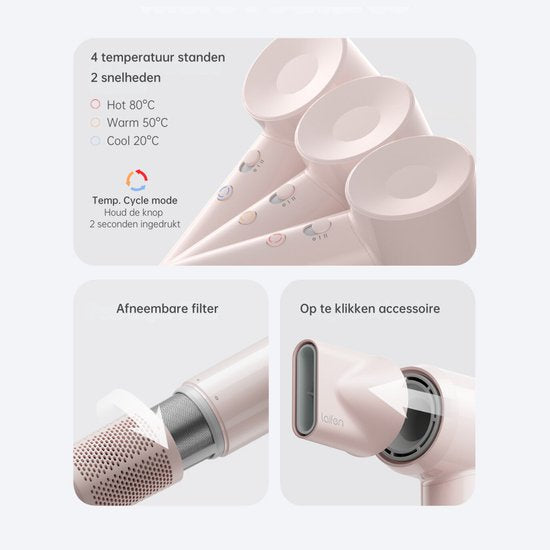 Laifen SE Lite High Speed Fohn - Roze - Haardroger met ionische technologie - 3 warmtestanden