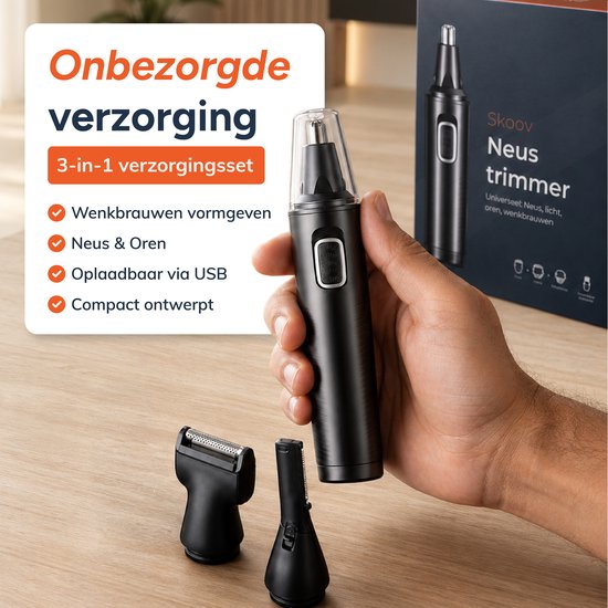 Skoov 3-in-1 Neustrimmer PRO - Draadloos - Oor - Wenkbrauw - Trimmer - Mannen - Heren - Vrouwen - Waterdicht - Zwart