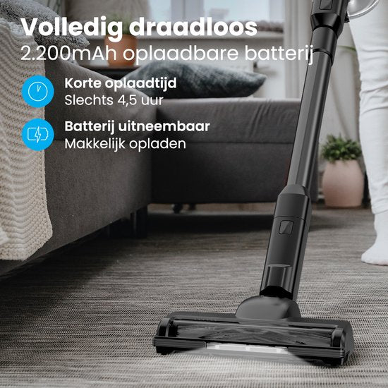 Auronic Steelstofzuiger Draadloos - 220W - Zelfstaande Steelstofzuiger - Zonder Zak - Vacuum Cleaner - Zwart