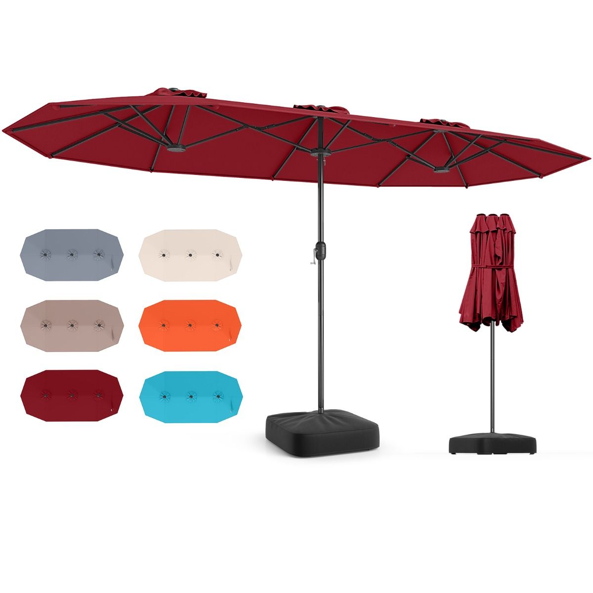 Coast Dubbele Terrasparasol - extra groot doek - verzwaarde voet - Wijnrood 400 x 212 cm