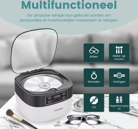 Samako Professionele Ultrasoon Reiniger - Reinigingsapparaat - Ultrasoonbad - Brillen - Sieraden - Horloge - Make-up kwast - 750 ml