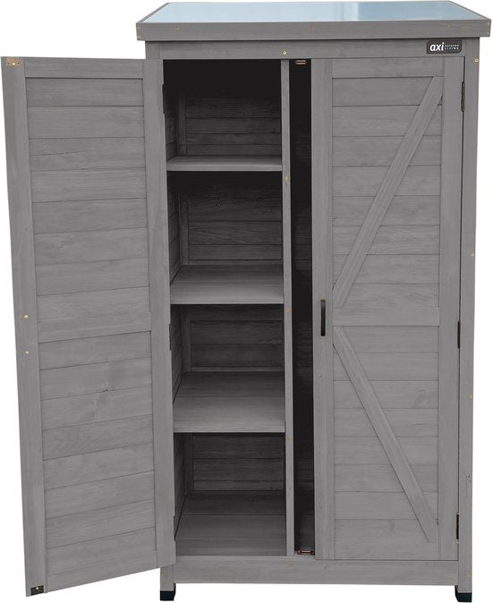 AXI Hugo houten opbergkast Warm Grijs - Tuinkast met Verzinkt dak - 3 legplanken en bodem - FSC hout - Magneetsluiting - 85x52x174cm